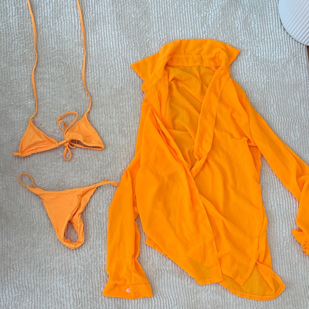 Vibrant Orange Bikini Set with Cover-Up